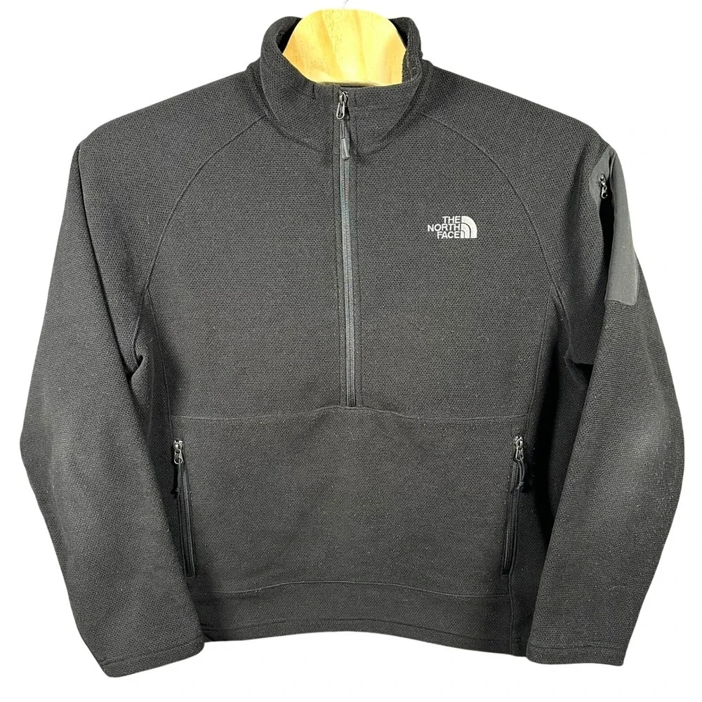 The North Face‎ Black Textured Fleece 1/2 Zip Pullover Men's XL Jacket Polartec